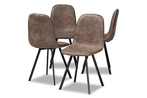 Baxton Studio Filicia Modern And Contemporary Grey And Brown Imitation Leather Upholstered 4-Piece Metal Dining Chair Set Set